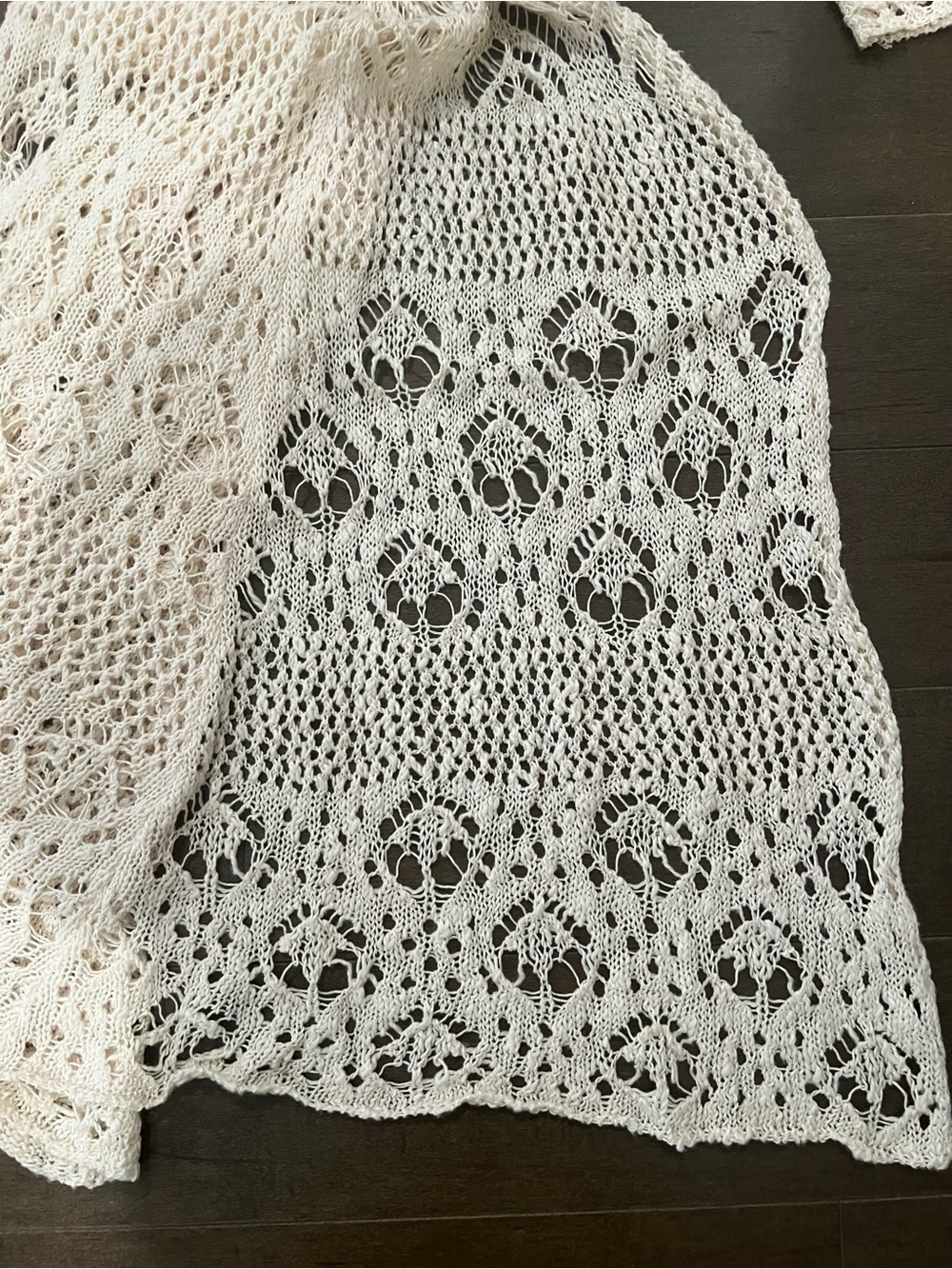 Vintage Mossimo Supply Co. Boho Cream Crochet Long Open Front Summer Duster Coat - Picture 8 of 10